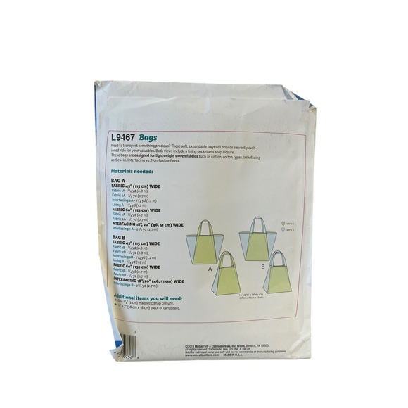 McCALL'S L9467 Bags One Size Modern Tote Sewing Pattern - Picture 2 of 2